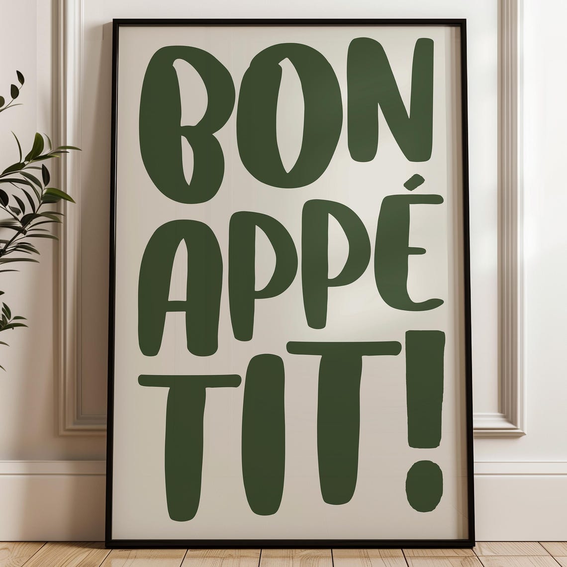 Bon Appetit Bold Green Typography French Kitchen Quote Poster