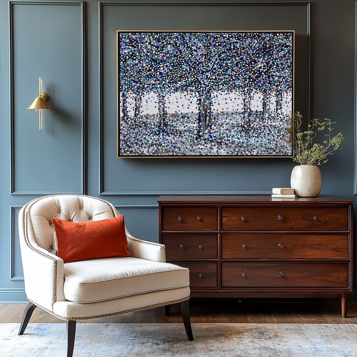 Dotted Autumn Forest Trees Wide Modern Abstract Landscape Poster - Image 2