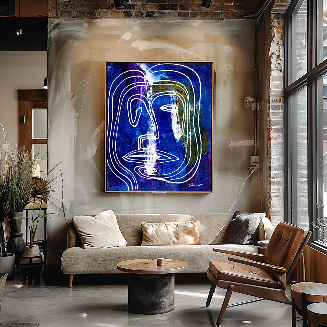 Blue Abstract Face Art Print, Modern Minimalist Decor - Image 3