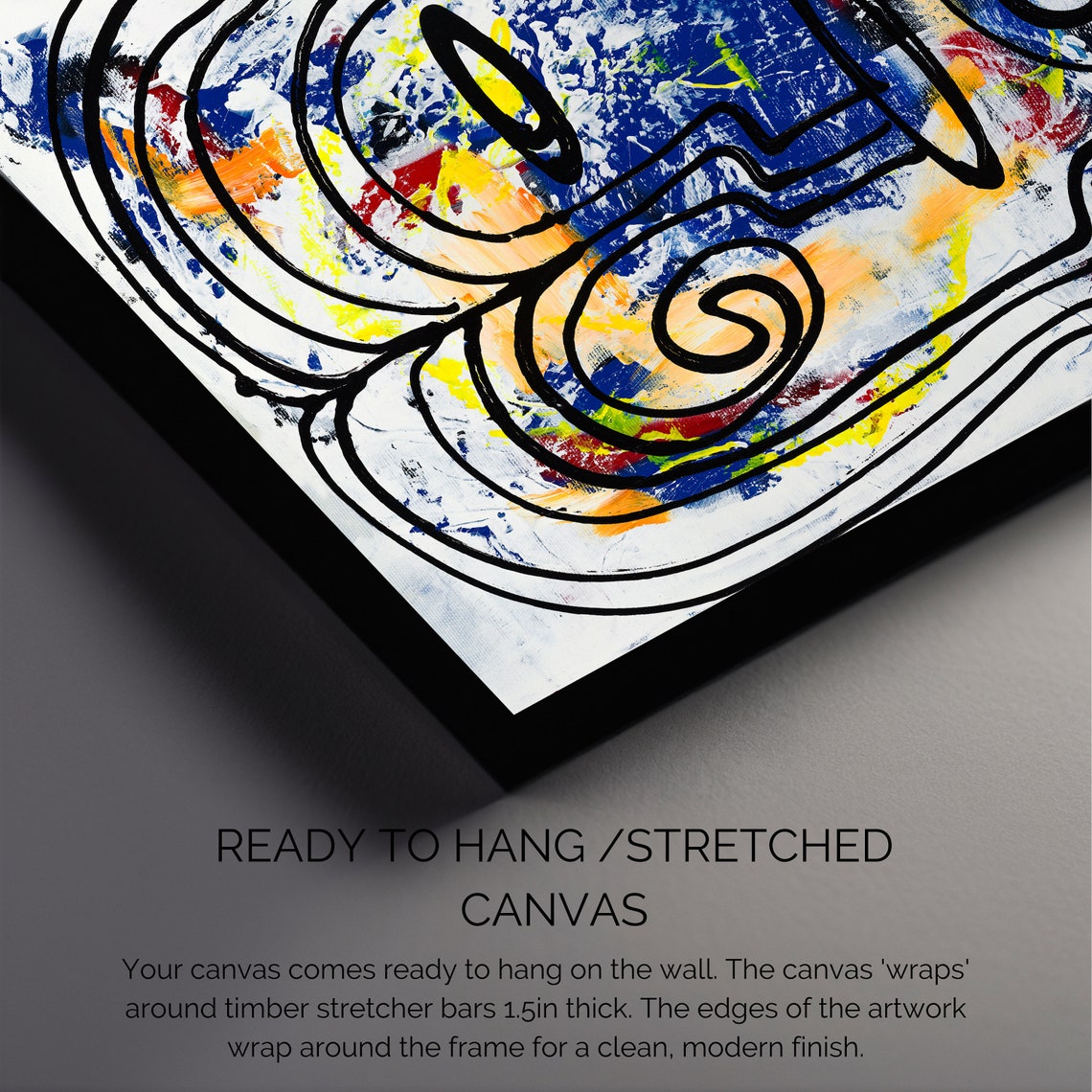Black Line Face on White with Blue Yellow Splashes Vertical Poster - Image 3