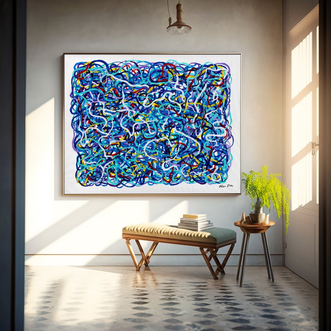 Dense Blue And Multicolor Squiggle Painting By Ron Deri Poster - Image 4