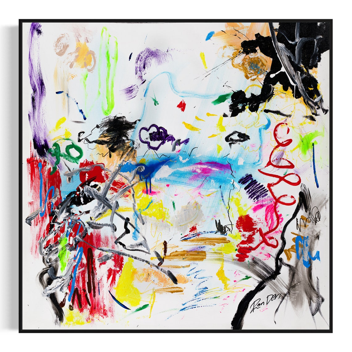 Colorful Chaotic Brushstroke Abstract on White Modern Art Poster - Image 4