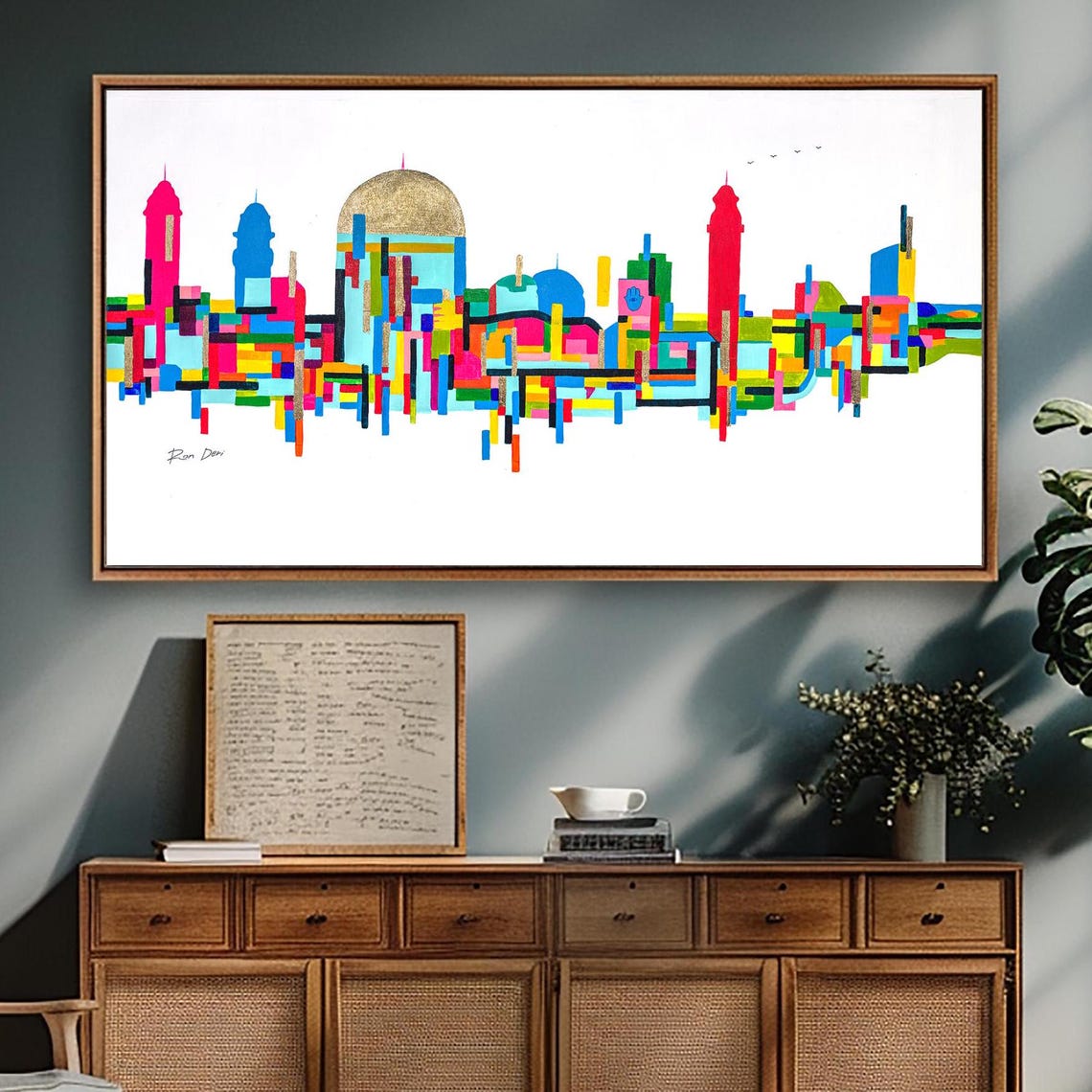 Colorful Jerusalem City Skyline Abstract Poster with Golden Dome - Image 2
