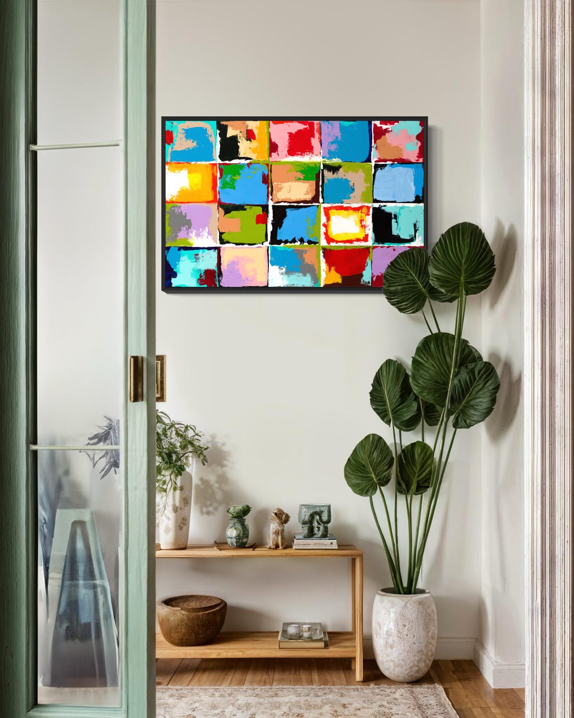 Colorful Painted Square Grid Abstract Poster Modern Patchwork Art - Image 3