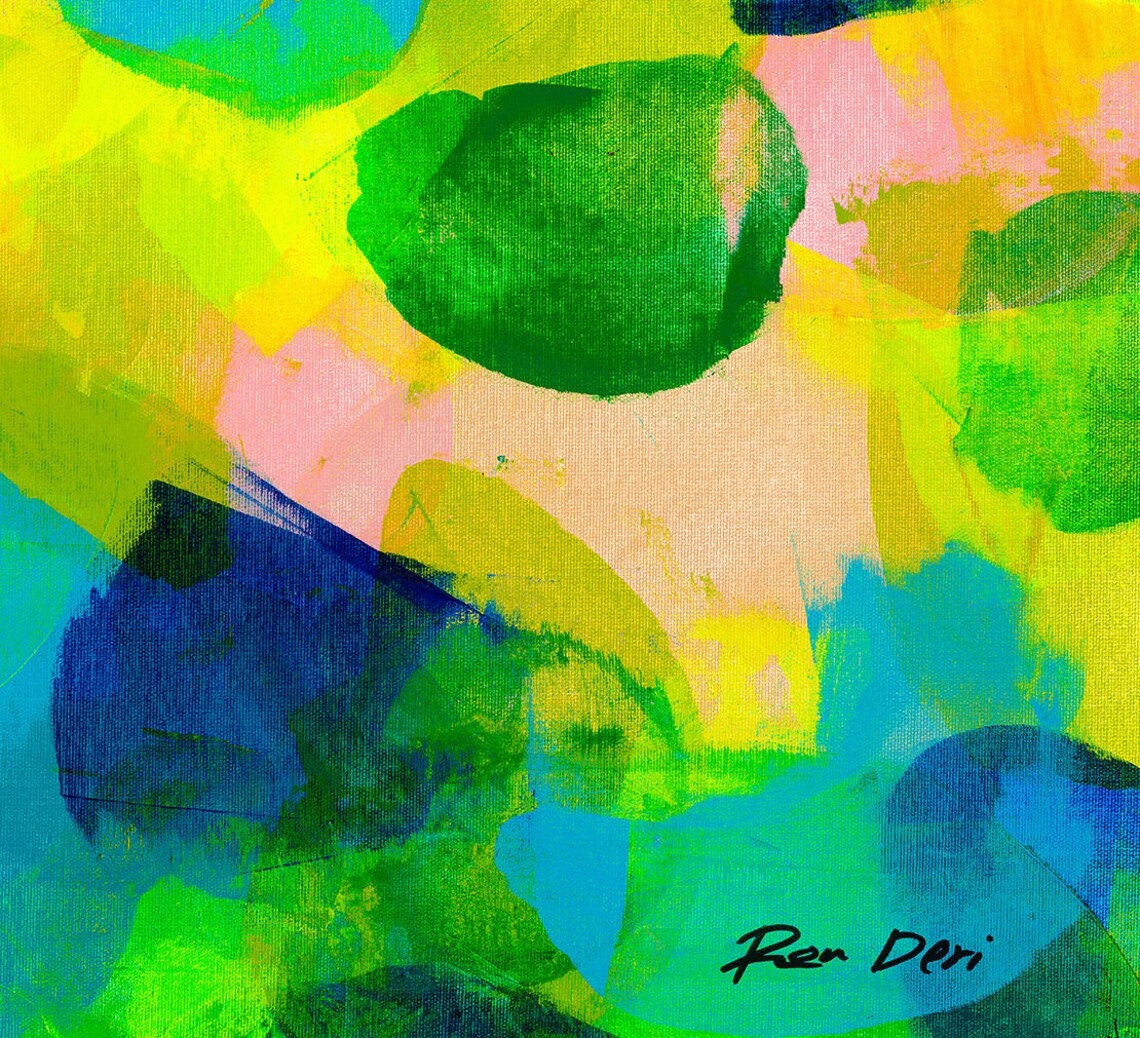 Moments Green Blue Yellow Impressionist Blobs Abstract Poster - Image 2