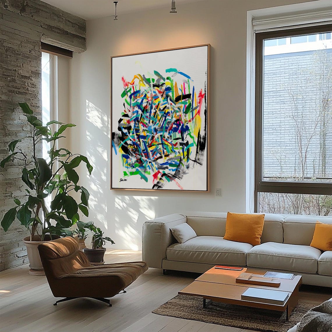 Magenta Burst Chaotic Brush Stroke Vertical Abstract Artwork Poster - Image 3