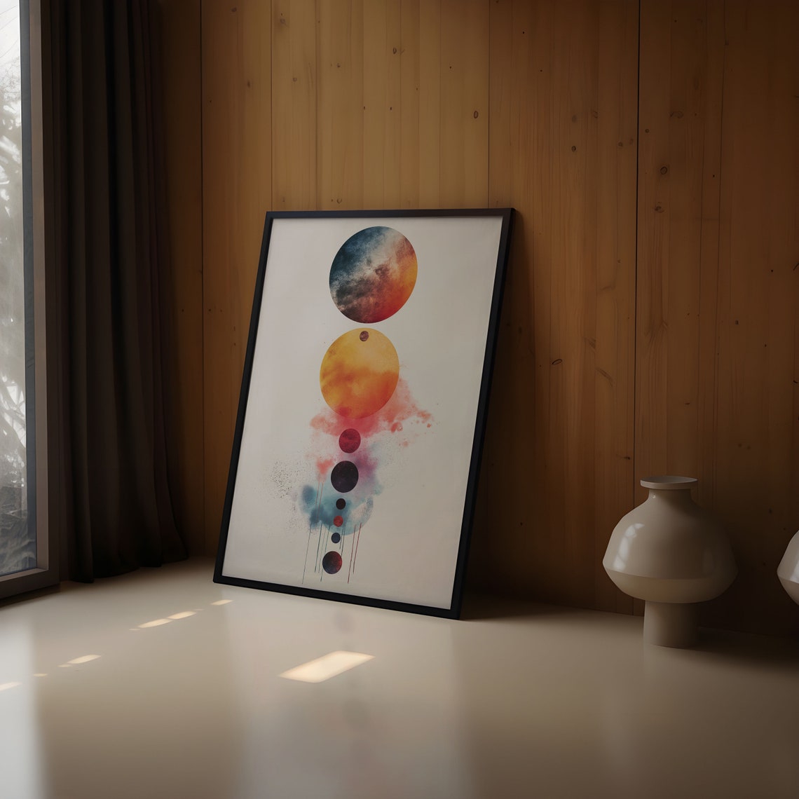 Abstract Dripping Nebula Watercolor Planet Cascade Beige Art Print - Image 2