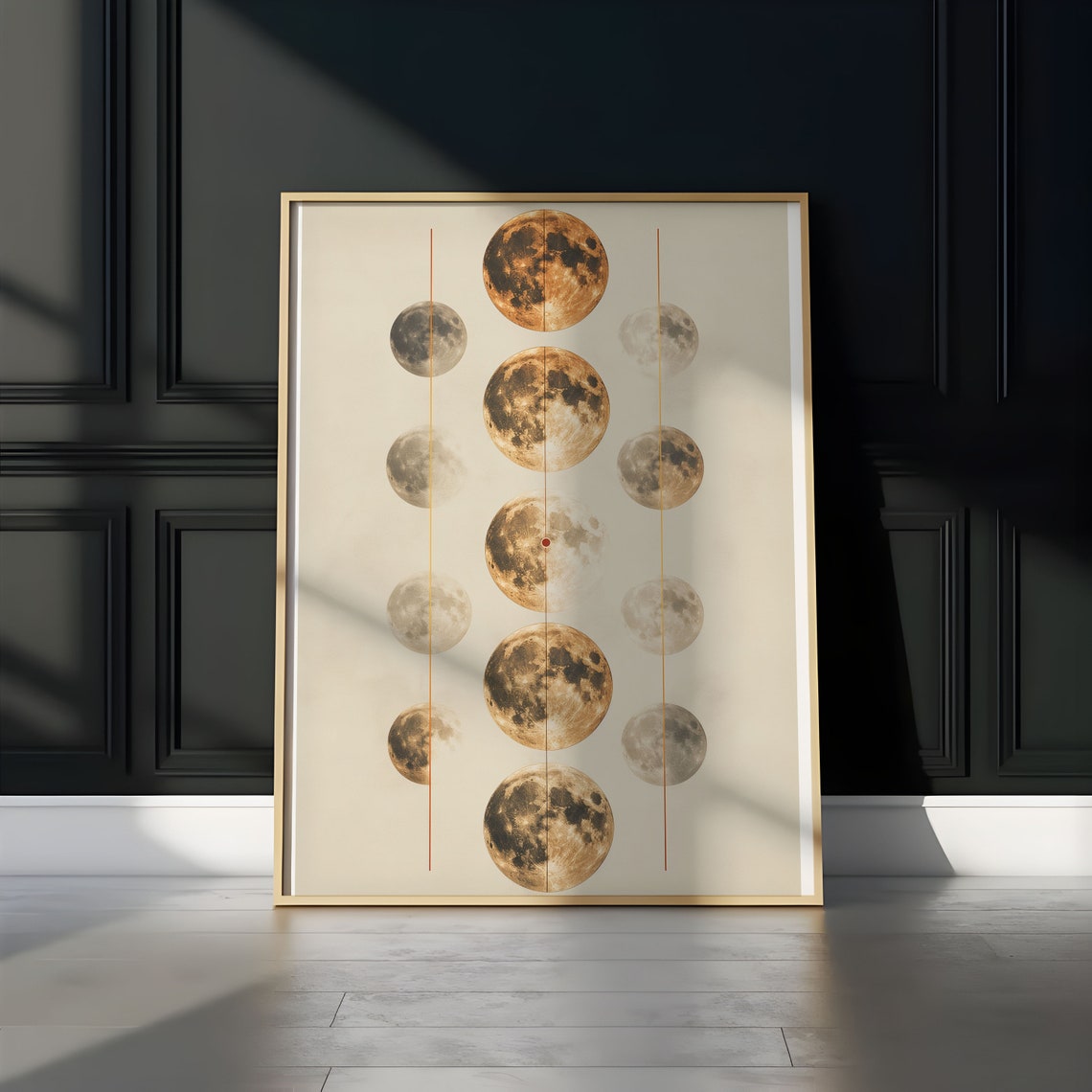 Golden Moons Grid Pattern Triple Column Minimalist Art Poster - Image 2