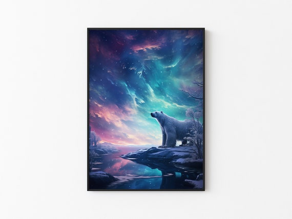 Aurora Borealis Wilderness Northern Lights Instant Art Poster Polar Bear Versatile Sizes Colorful Print 4