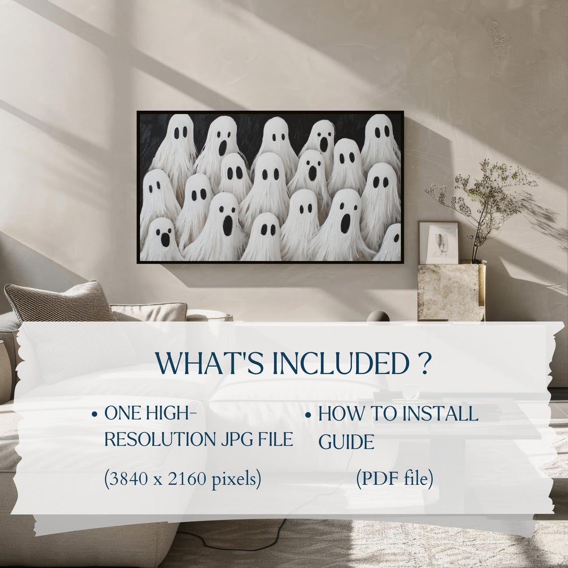 Crowd of Cute White Sheet Ghosts on Black Background Art Poster - Image 2