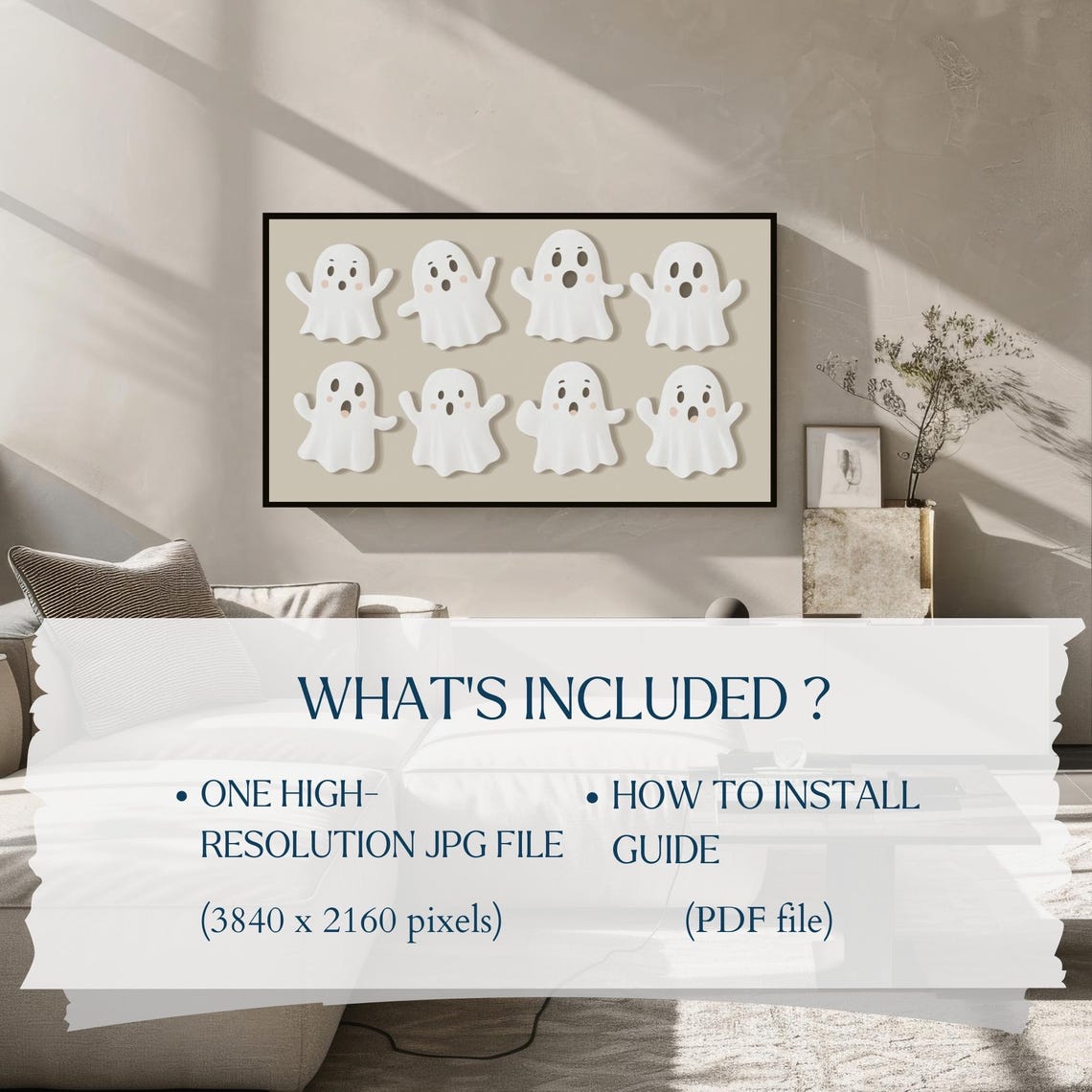 Frame Tv Art Cute Ghost Pastel Halloween Tv Art Neutral Halloween Decor Pastel Halloween Decor - Image 2