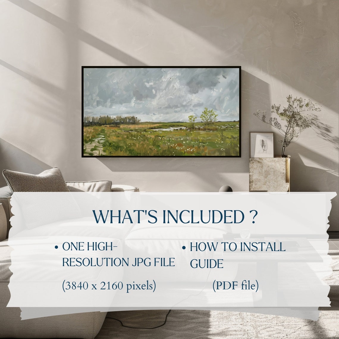 Moody Impressionist Rainy Meadow Green Field Wildflower Poster - Image 3