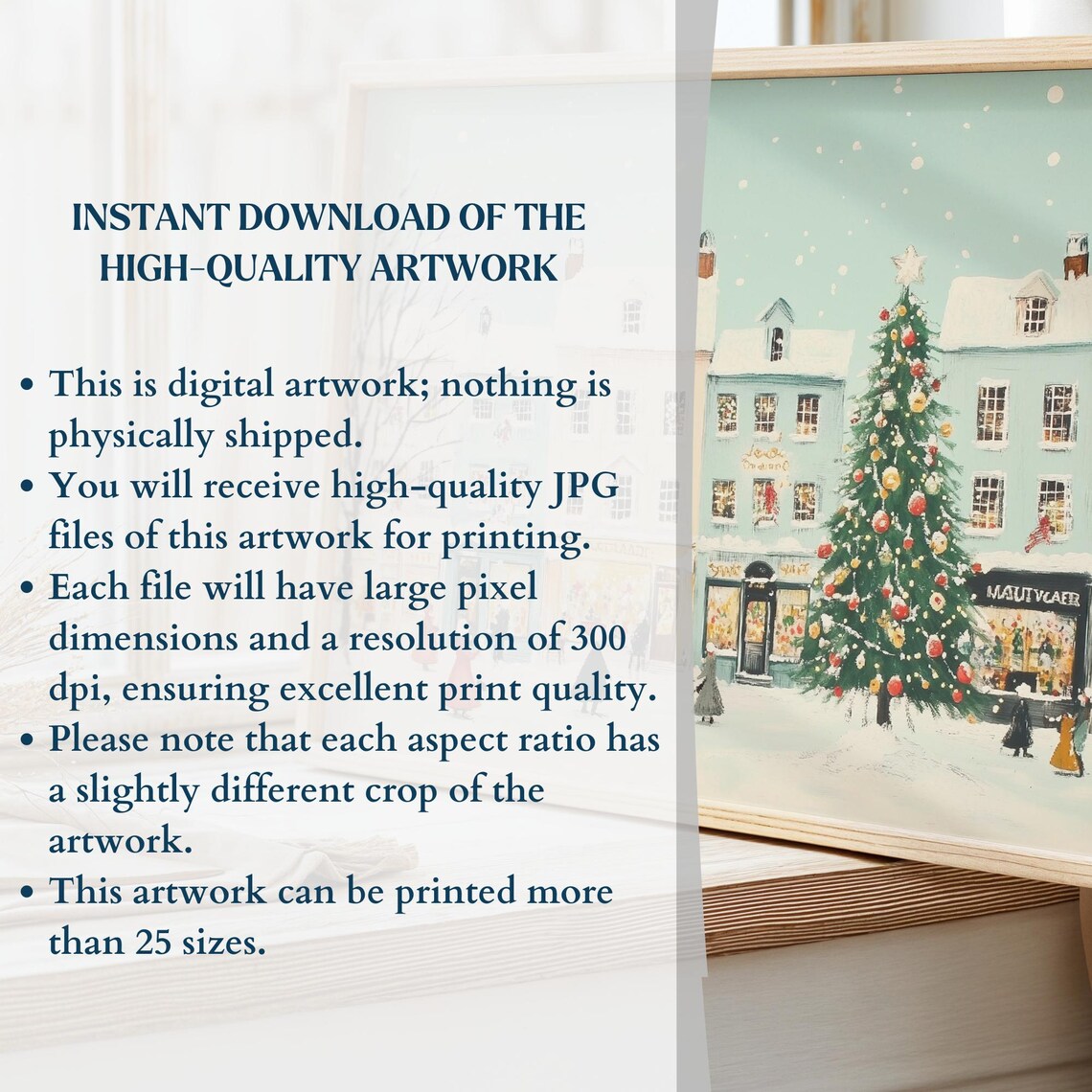Cute Pastel Christmas Shopping Street Snowy Town Scene Poster - Image 2