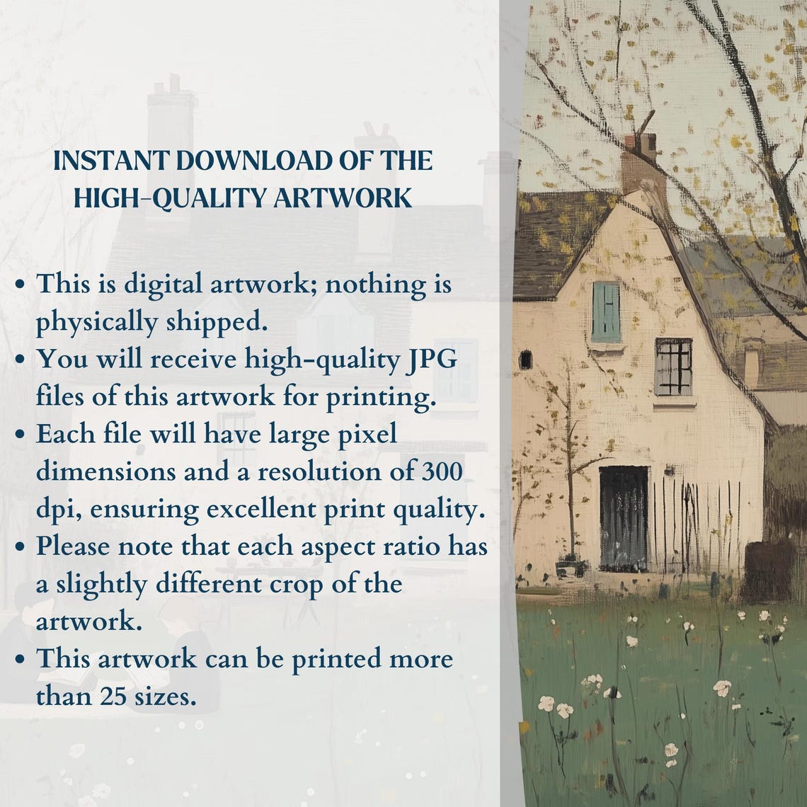 Instant Download Info Card with Country Cottage Artwork Preview Print