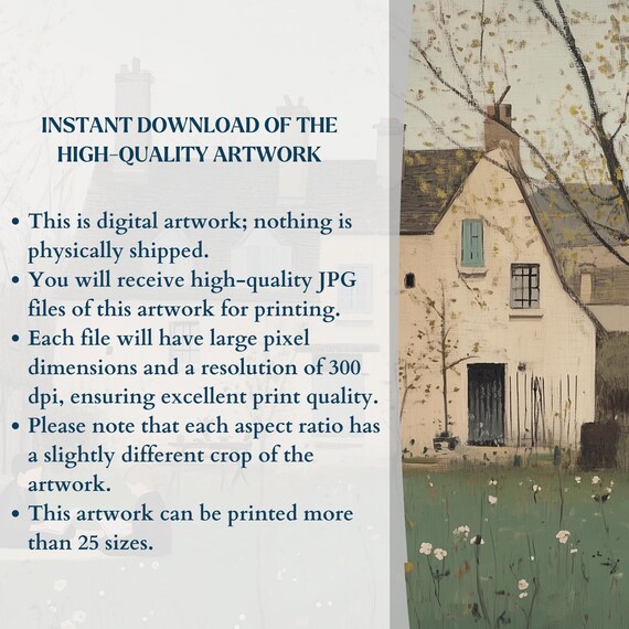 Instant Download Info Card with Country Cottage Artwork Preview Print