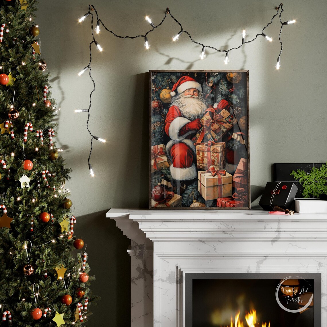 Vintage Santa Claus Gifts Evergreen Branches Holiday Portrait Poster - Image 6