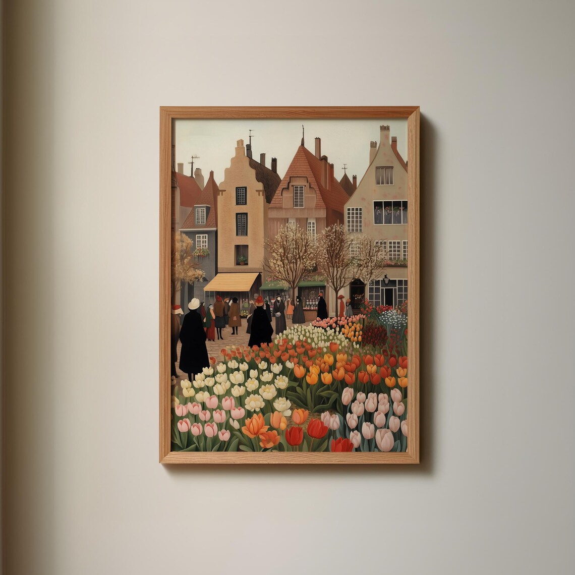 Tulip Flower Market Village Street Folk Art Springtime Poster - Image 5