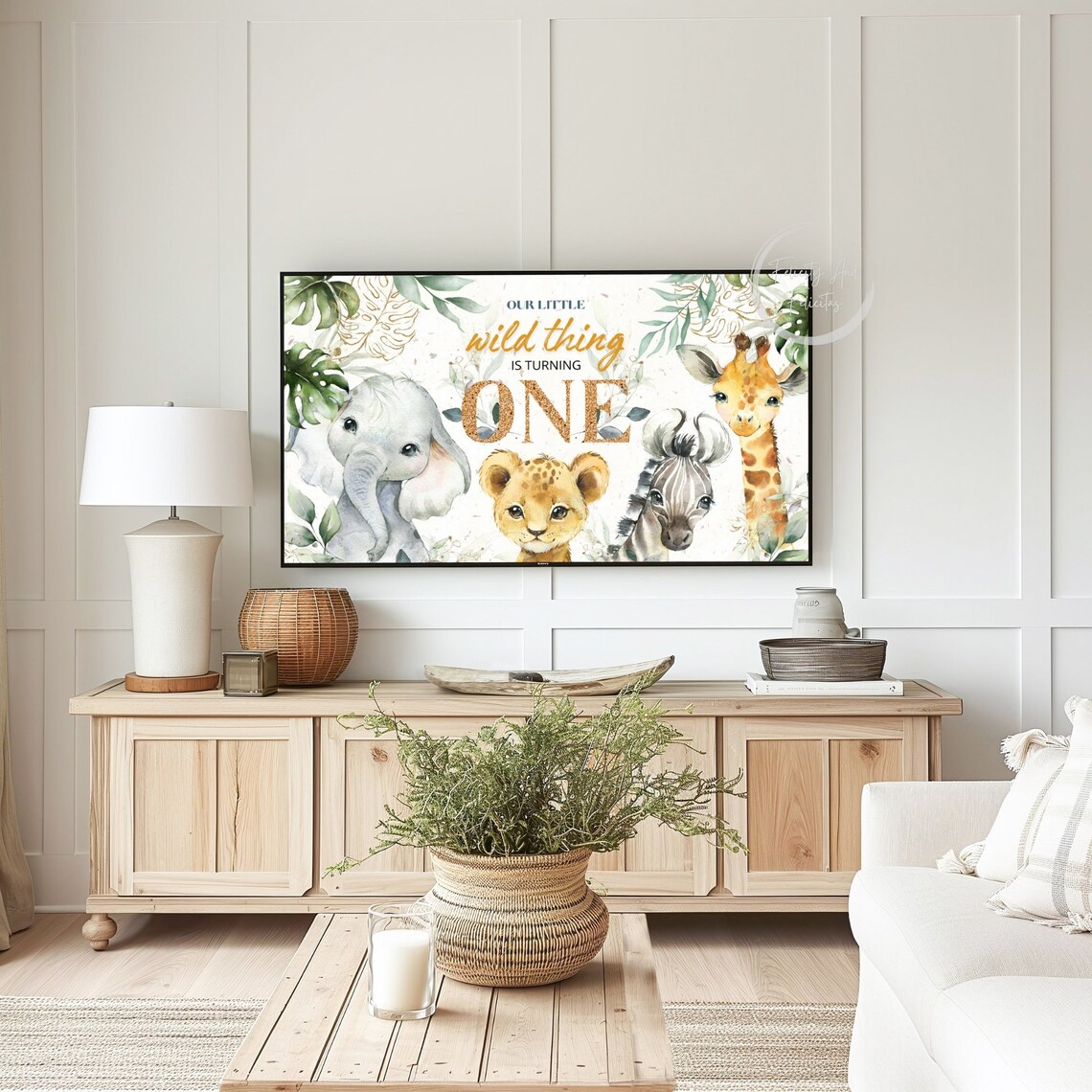 Wild One First Birthday Safari Animals Watercolor TV Art Poster - Image 4