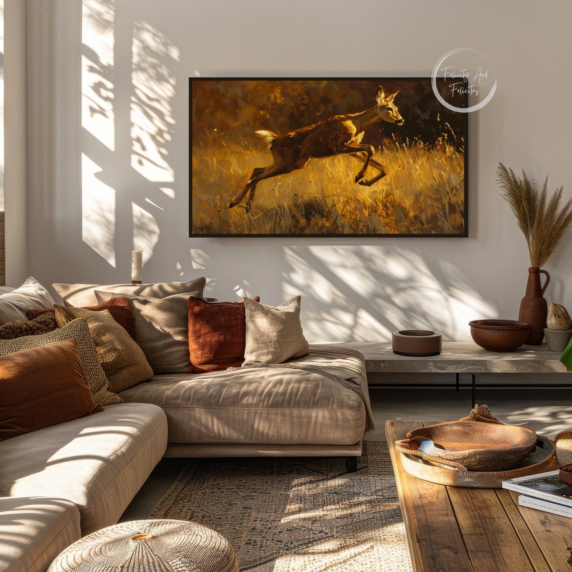 Rustic Fall Frame Tv Art Vintage Deer Painting Warm Tone Wood Deer Screensaver Farmhouse Decor - Image 2