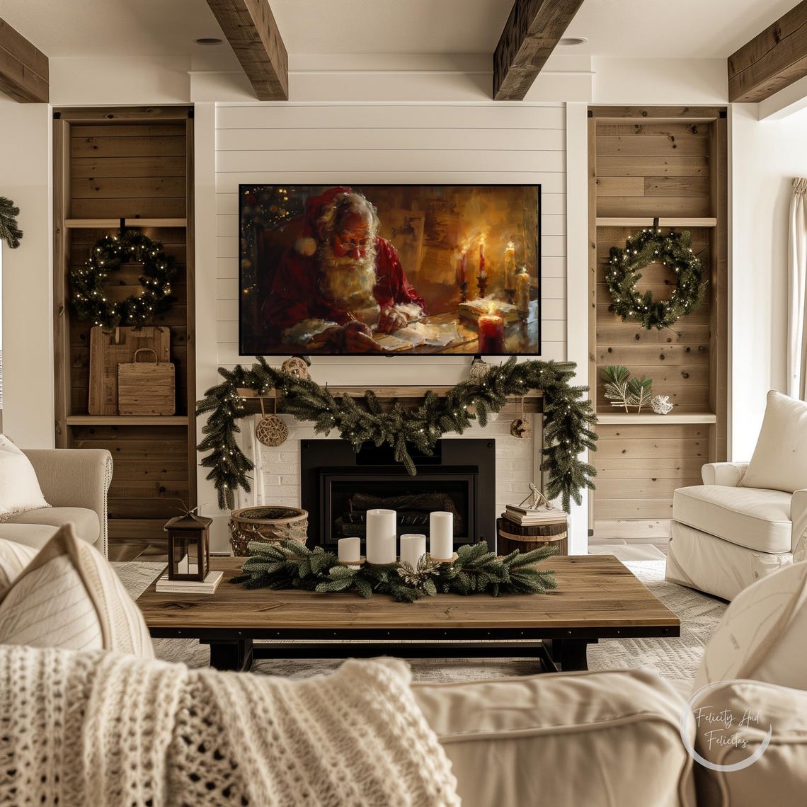 Santa Claus Writing Letters by Candlelight Cozy Night Art Poster - Image 3