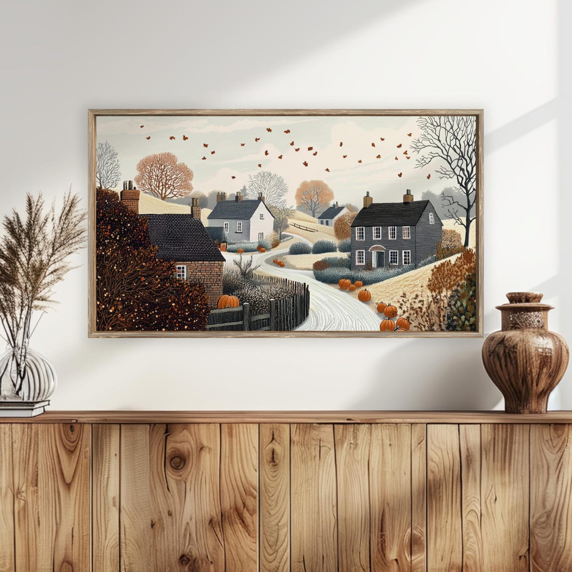 Dark Autumn Village Road Pumpkins Crows Moody Halloween Poster - Image 5