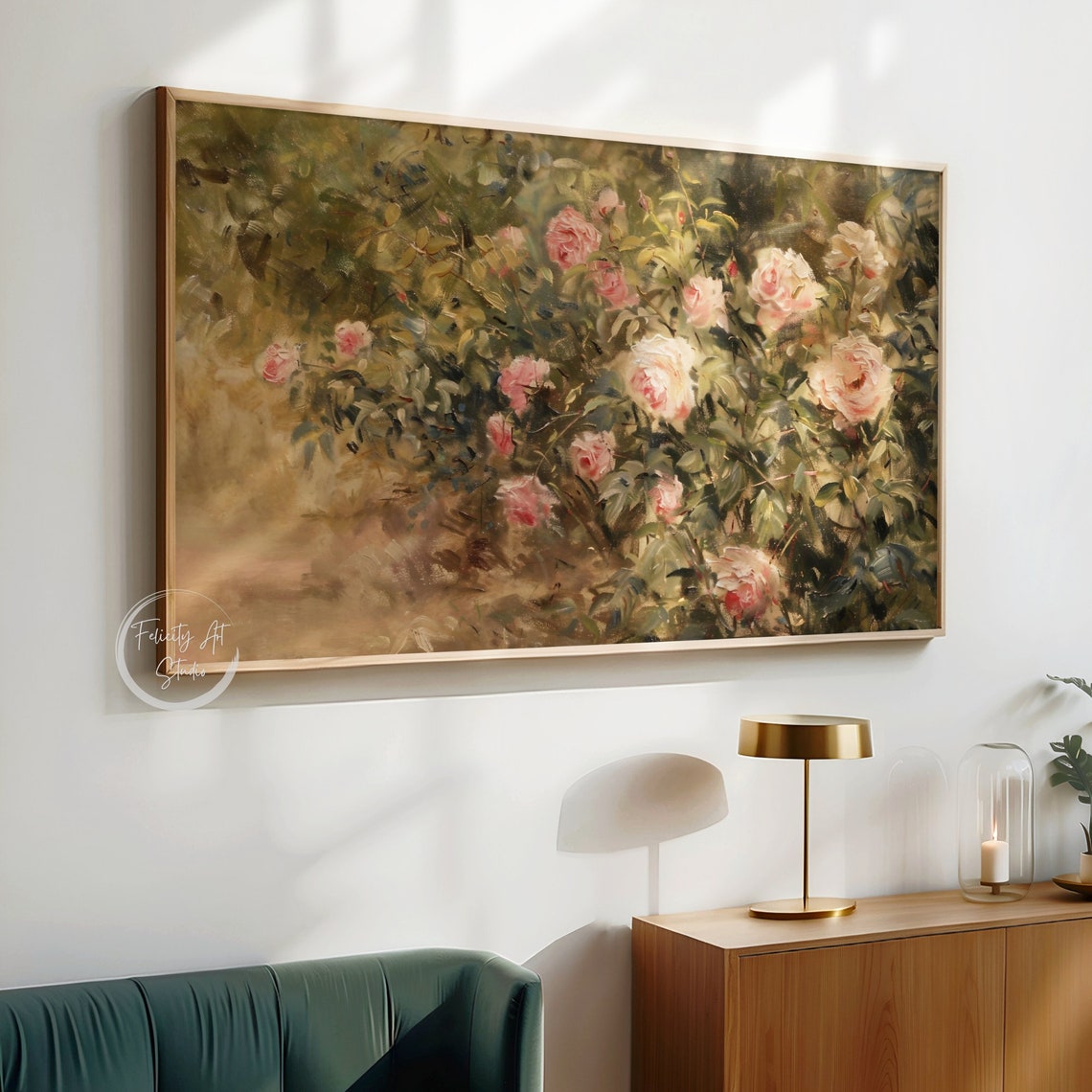 Impressionist Pink Roses Garden Bush Oil Painting Romantic Wall Art - Image 5