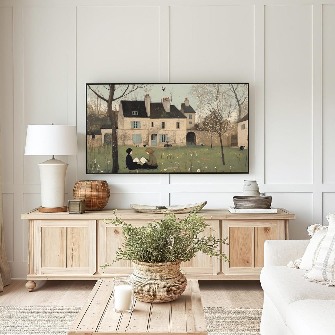 Children Reading Lawn Stone Country House Spring Tender Wall Art - Image 5