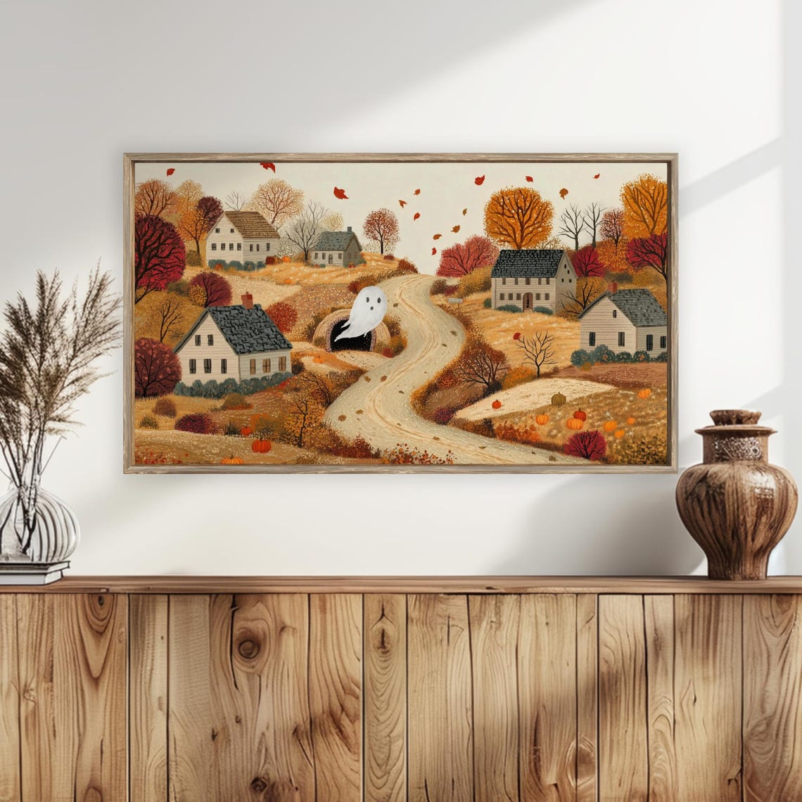 Autumn Country Road Ghost Pumpkins Fall Foliage Halloween TV Poster - Image 5