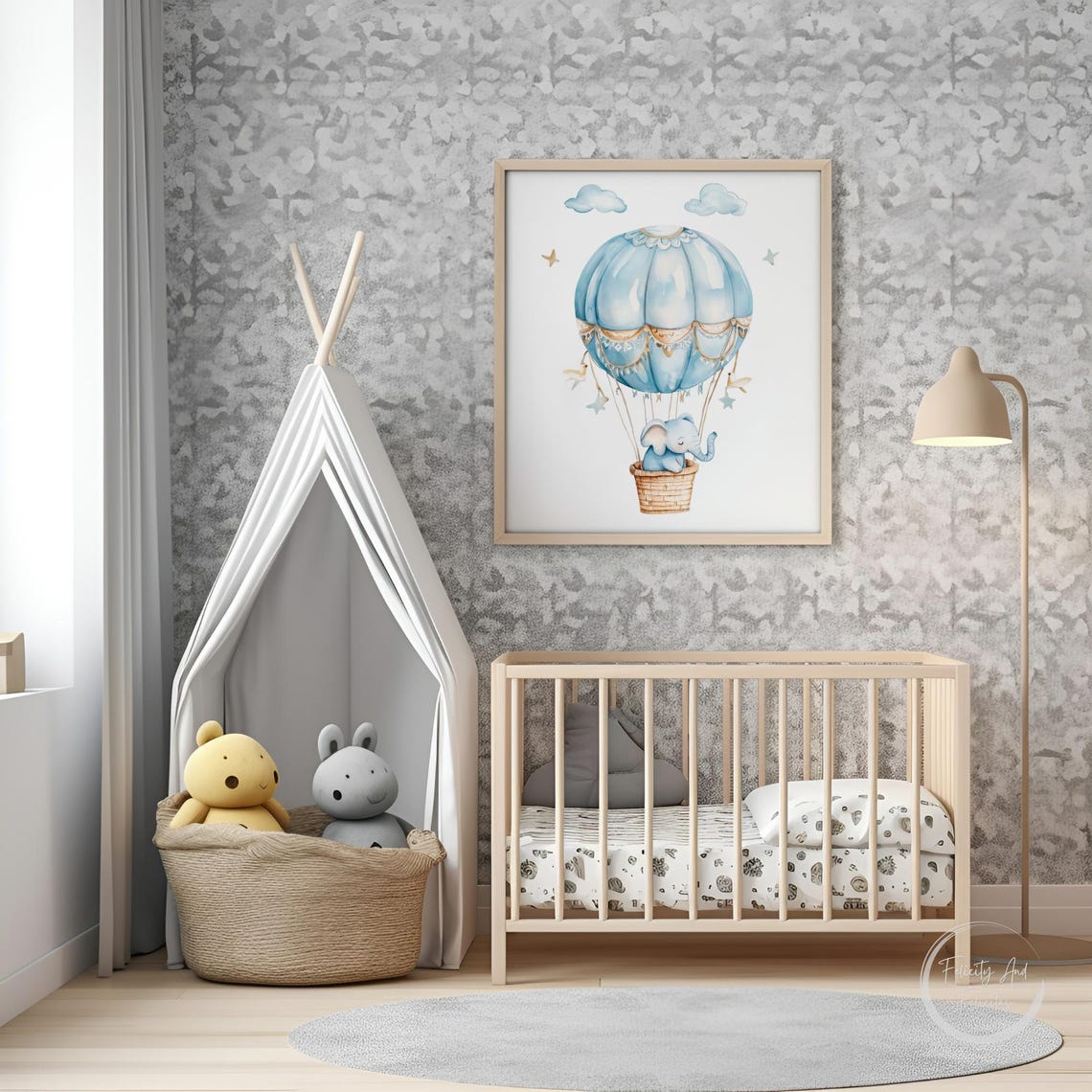 Blue Elephant Nursery Wall Art Watercolor Elephant Nursery Decor Cute Kids Room Illustration Blue Nursery - Image 4