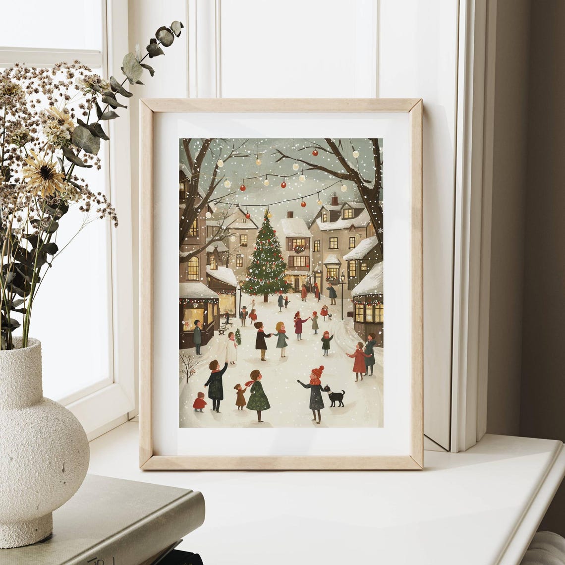 Cozy Christmas Village Square Tree Lights Neutral Winter Poster - Image 4