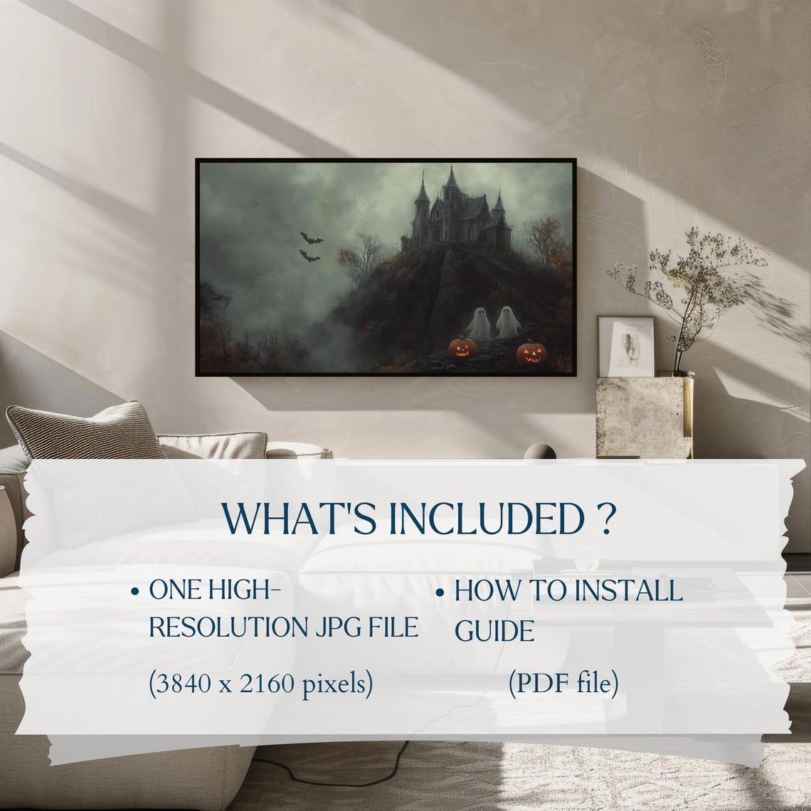 Haunted Castle Hill Ghosts Jack O Lanterns Bats Halloween TV Poster - Image 2
