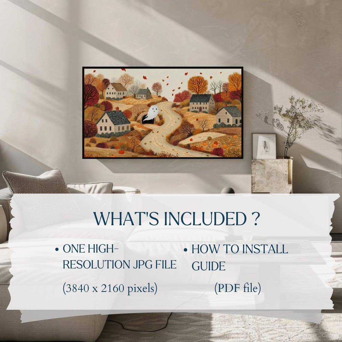 Autumn Country Road Ghost Pumpkins Fall Foliage Halloween TV Poster - Image 2