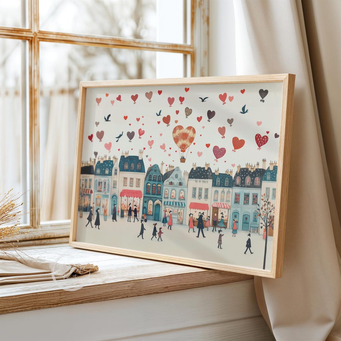 Floating Hearts Street Scene Instant Download Info Card Wall Art - Image 2