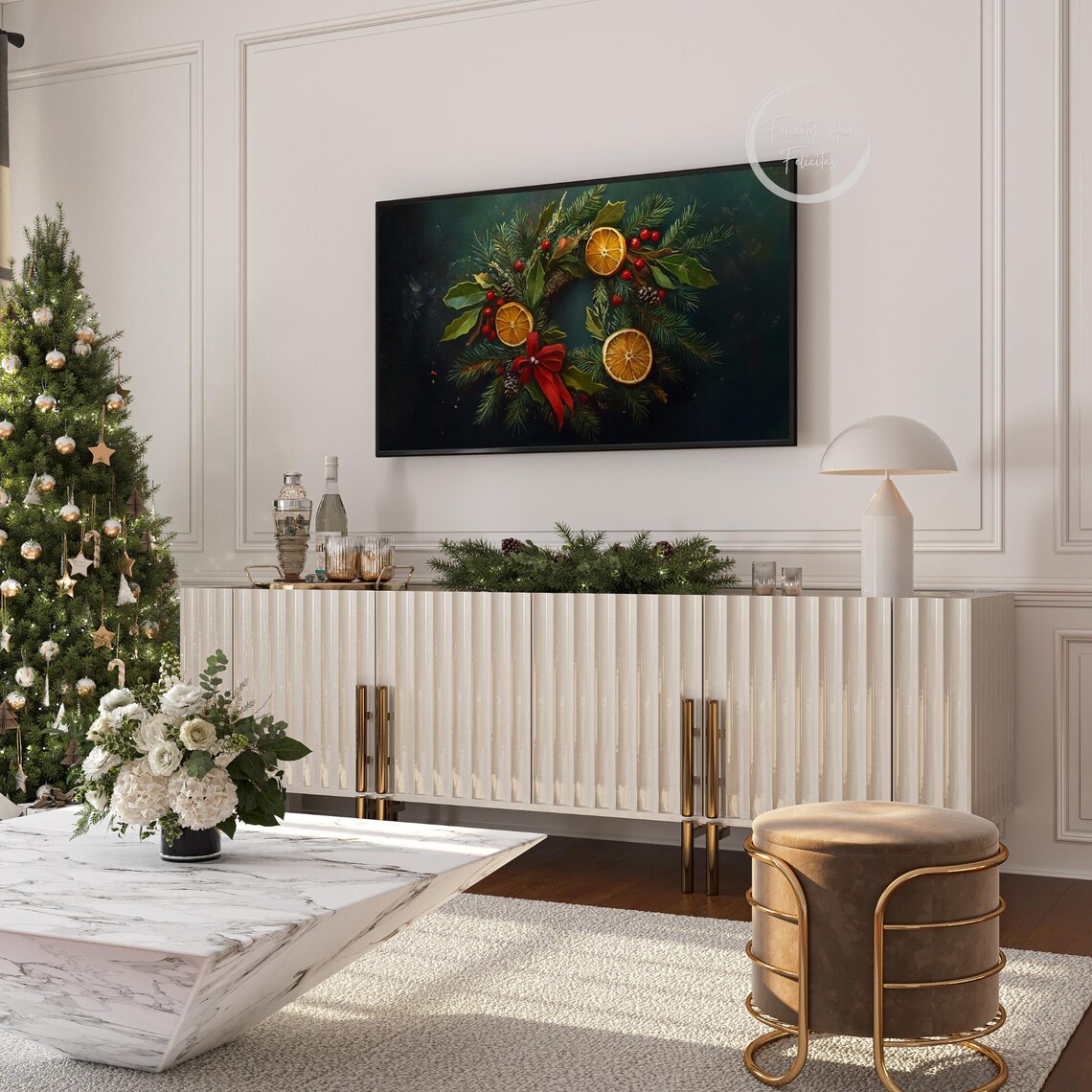 Christmas Wreath With Orange Slices Berries Pine Dark Art Poster - Image 6