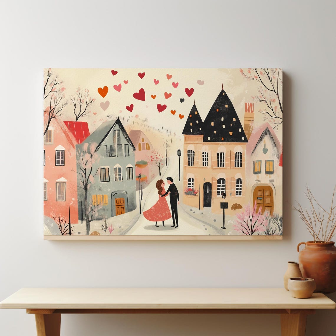 Valentine Couple Dancing Under Hearts Charming Village Poster - Image 4