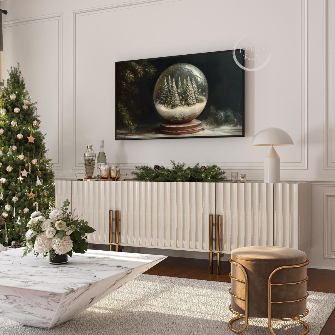 Christmas Snow Globe Pine Trees Winter Still Life Moody Wall Art - Image 6