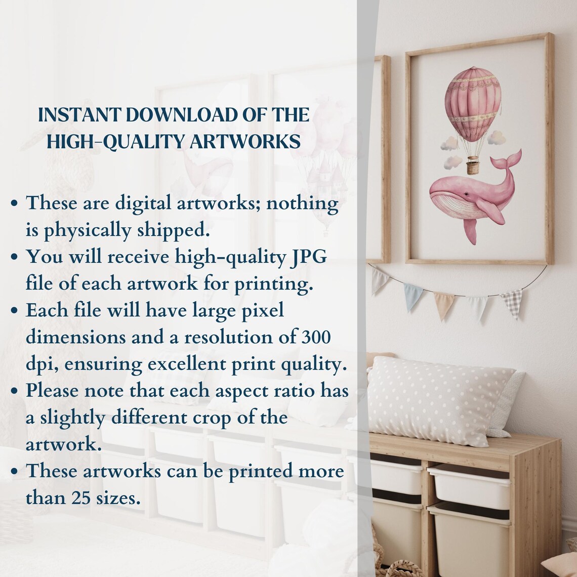 Pink Watercolor Whale Castle Hot Air Balloon Nursery Set of 3 Poster - Image 2