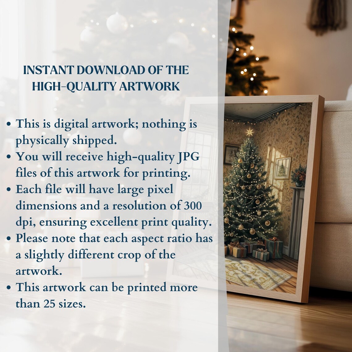 Christmas Tree with Gold Star in Cozy Stone Cottage Room Poster - Image 3
