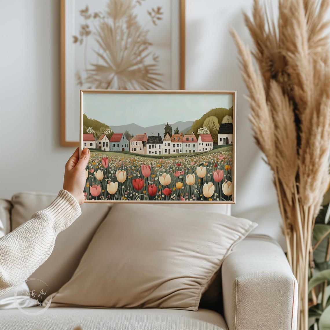 Cute Spring Wall Art Spring Village Art Spring Farmhouse Decor Tulip Spring Town Canva - Image 6