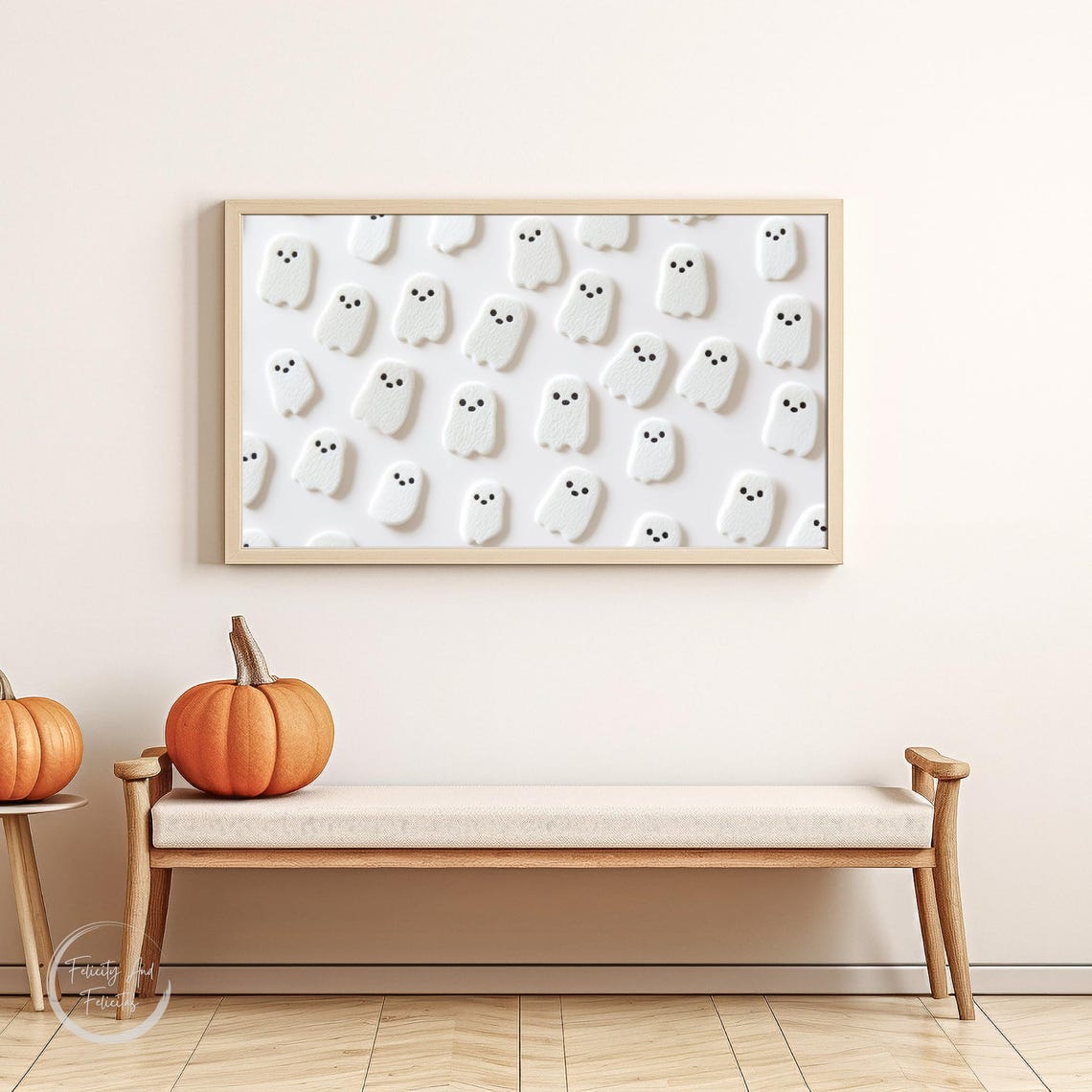 Cute Ghost Pattern Frame Tv Art Halloween Tv Art Neutral Halloween Decor Trendy Halloween Art - Image 6