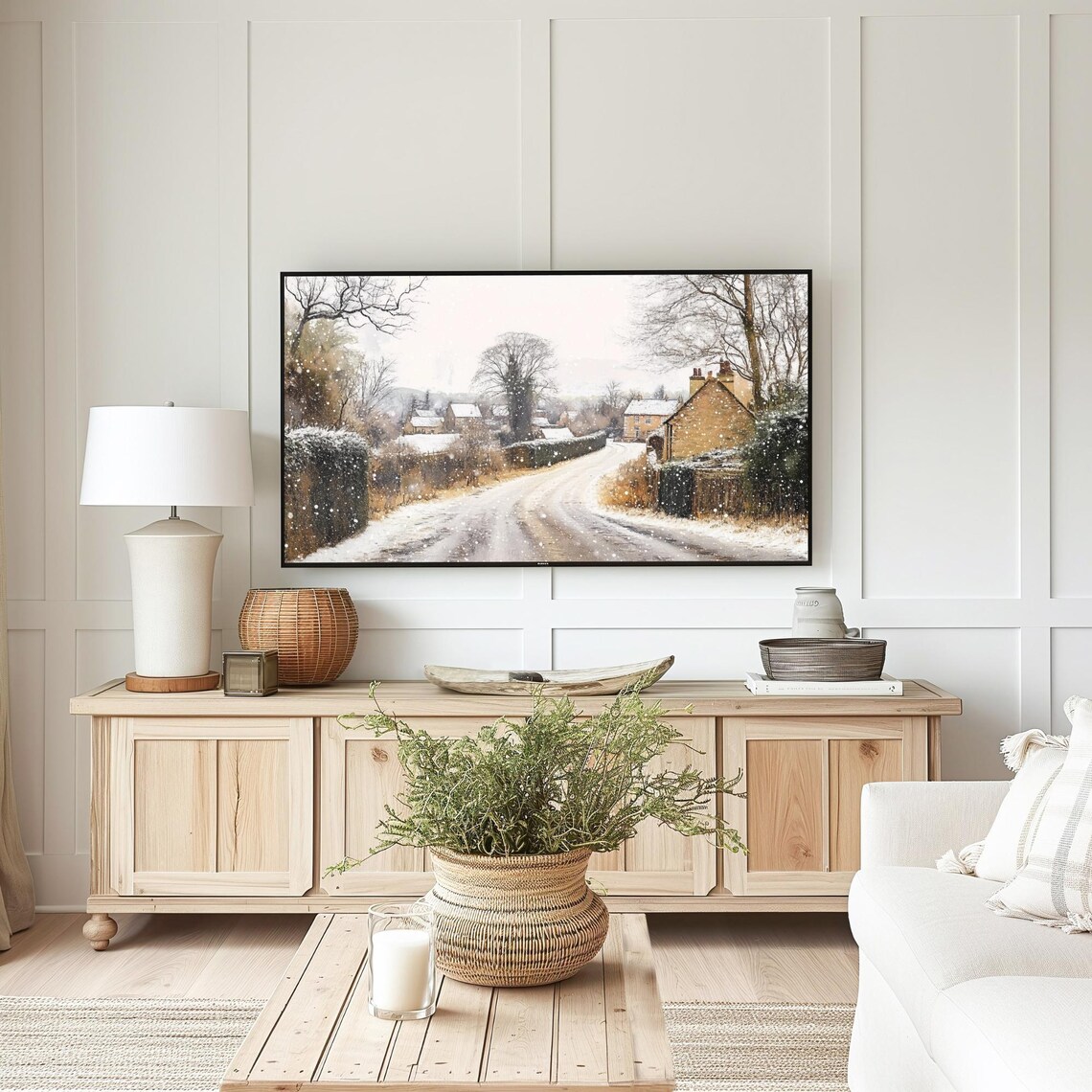Winter Snowy Country Lane Cottages Falling Snow Frame TV Art Poster - Image 6