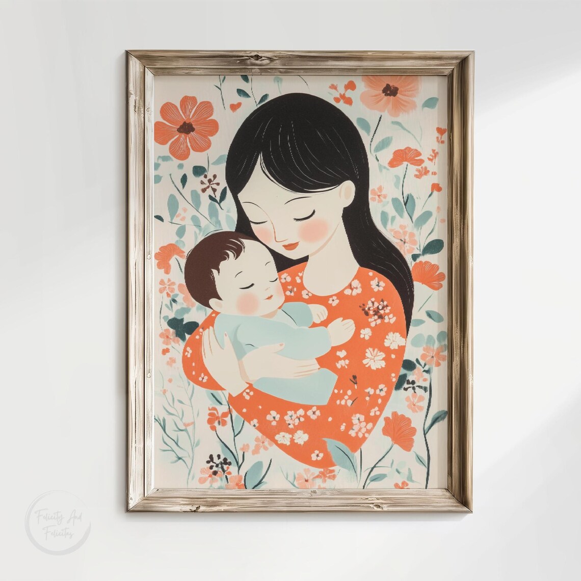 Mother And Baby Floral Motherhood Nursery Kids Room Wall Art - Image 5