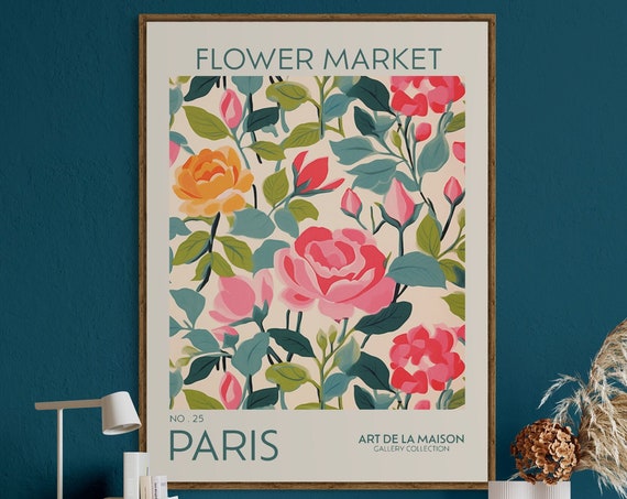 Flower Market Print, Vintage Botanical Decor