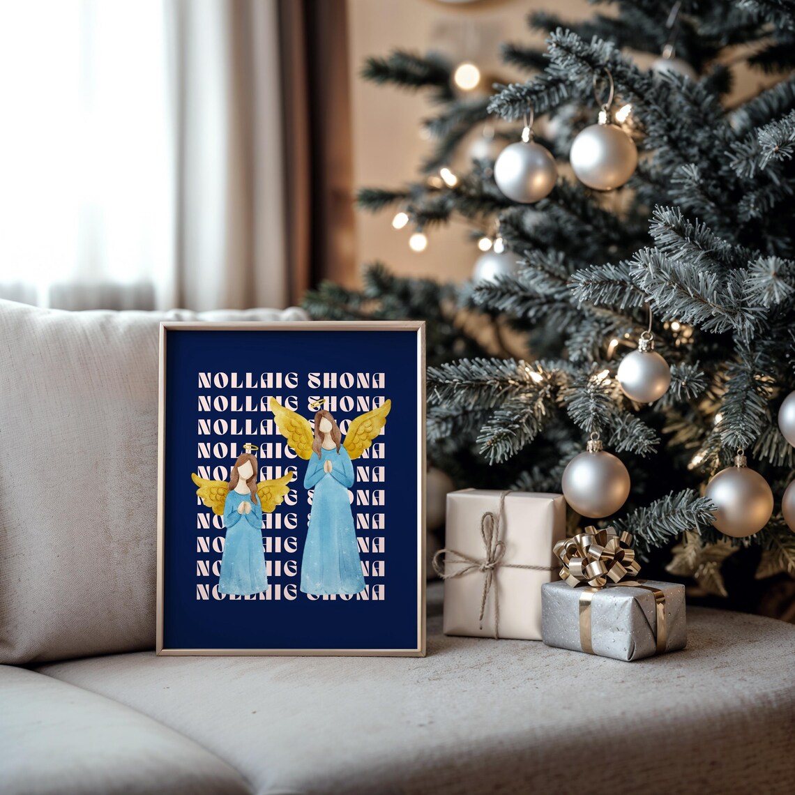 Irish Christmas Angels Nollaig Shona Navy Holiday Decor Poster - Image 2