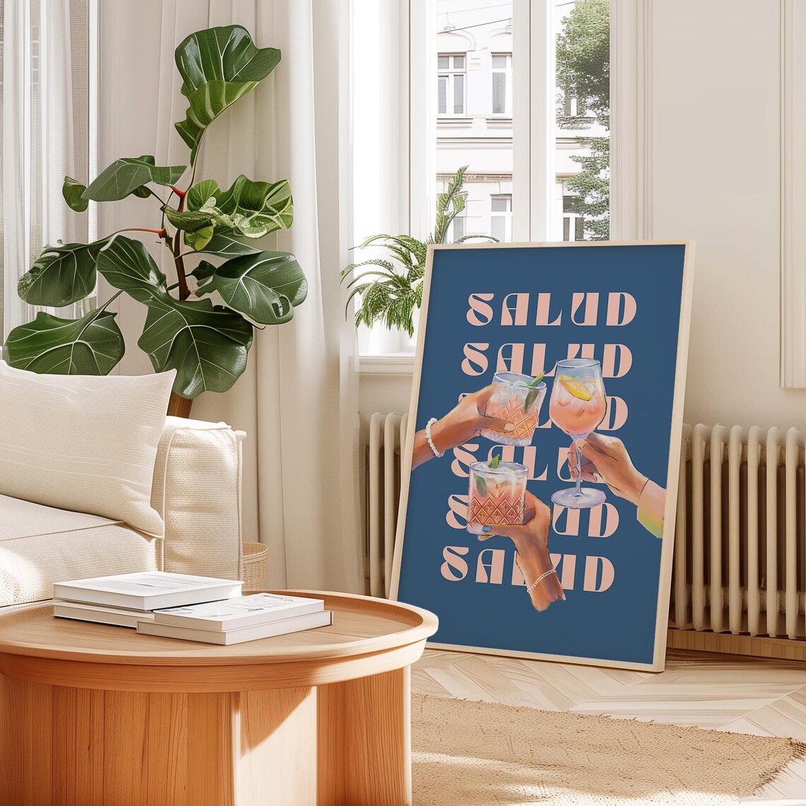Salud Blue Vintage Wine Poster, Retro Bar Cart Art - Image 3
