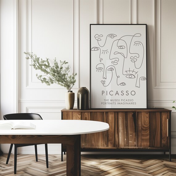 Pablo Picasso Poster Neutral Beige Picasso Abstract Line Art Print Gallery Exhibition Wall Art Print Mid Century Modern Art Minimalism