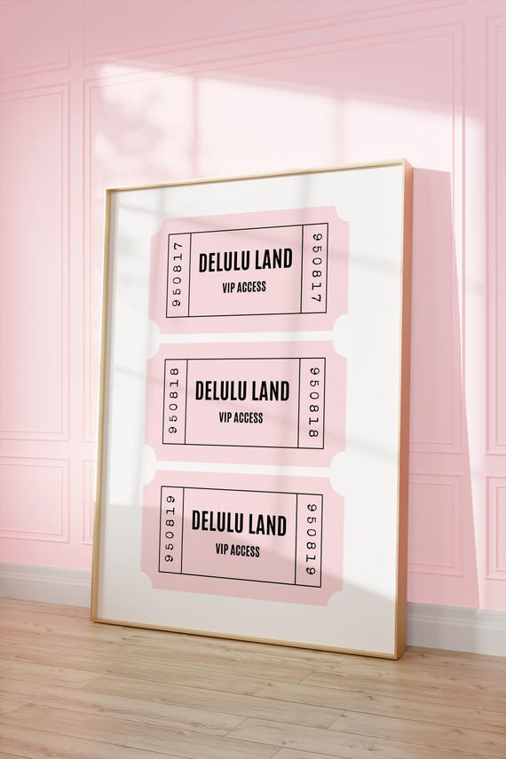 Delulu Wall Art Retro Ticket Poster Cute Girly Dorm Room Decor Pink Dopamine