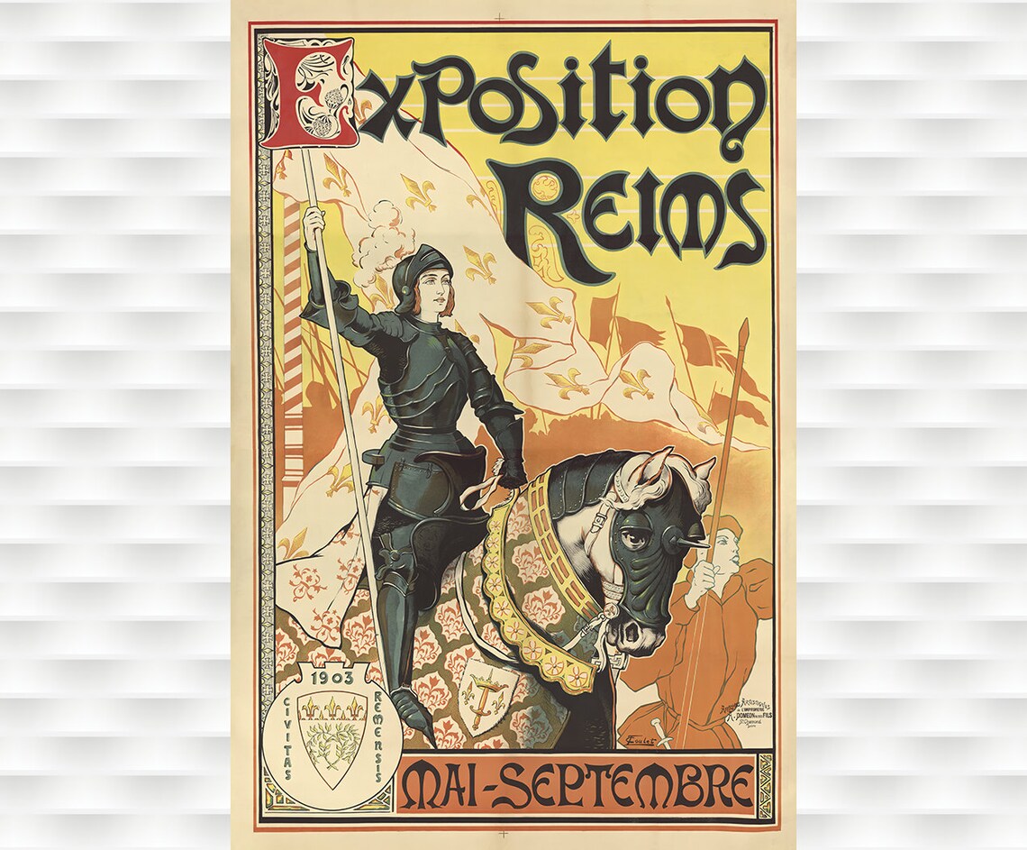Exposition Reims 1903 Joan Of Arc Horseback Art Nouveau Vintage Poster