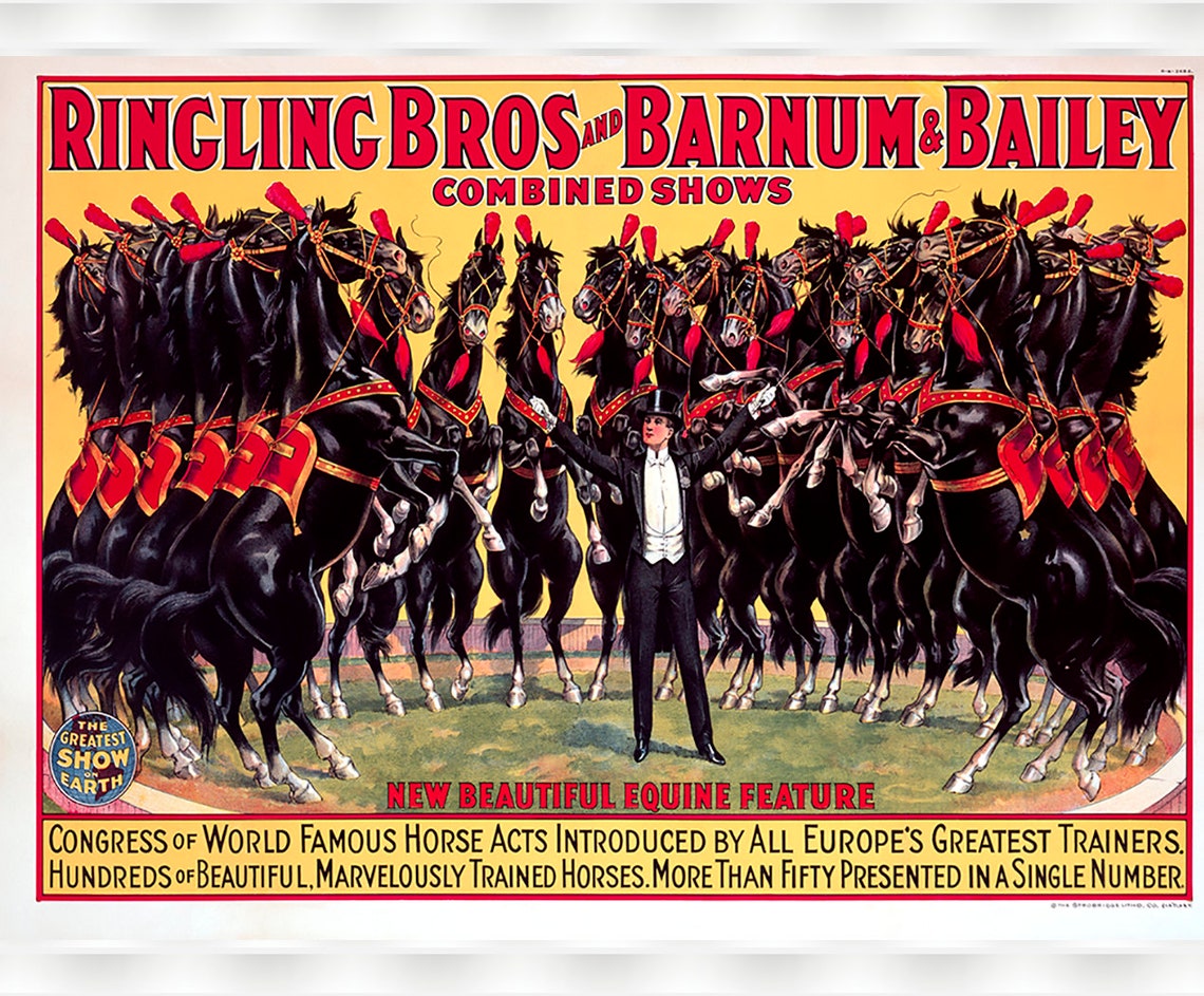Ringling Bros Barnum Bailey Horse Acts Circus Vintage Poster
