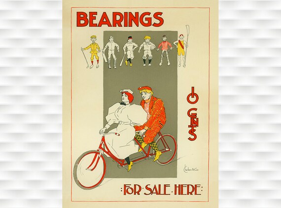 Bearings For Sale Here Tandem Vintage Bicycle Advertising Poster